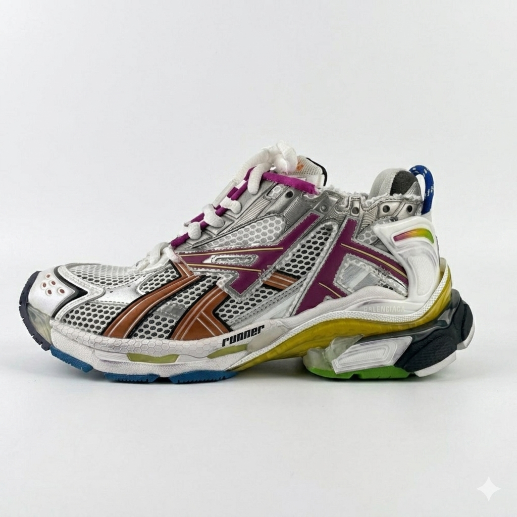 The shoes are the Balenciaga Runner Sneaker.
