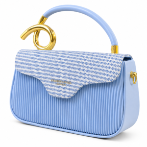 Light Blue Pleated Handbag with Patterned Flap