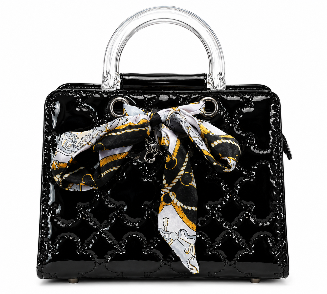 Glossy Black Quilted Handbag