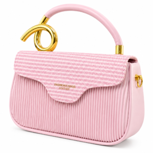 Light Pink Pleated Handbag with Patterned Flap