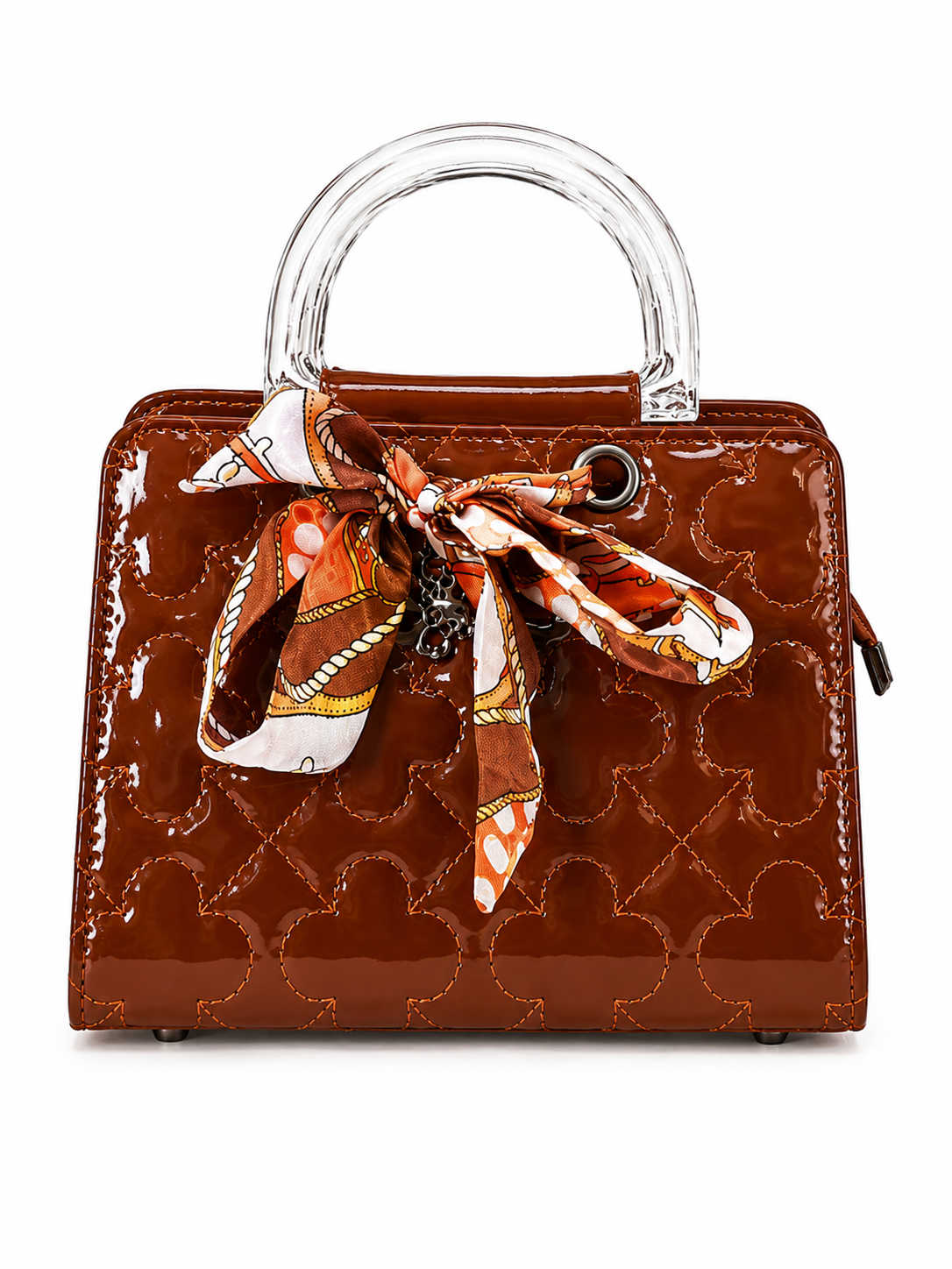 Glossy Brown Quilted Handbag